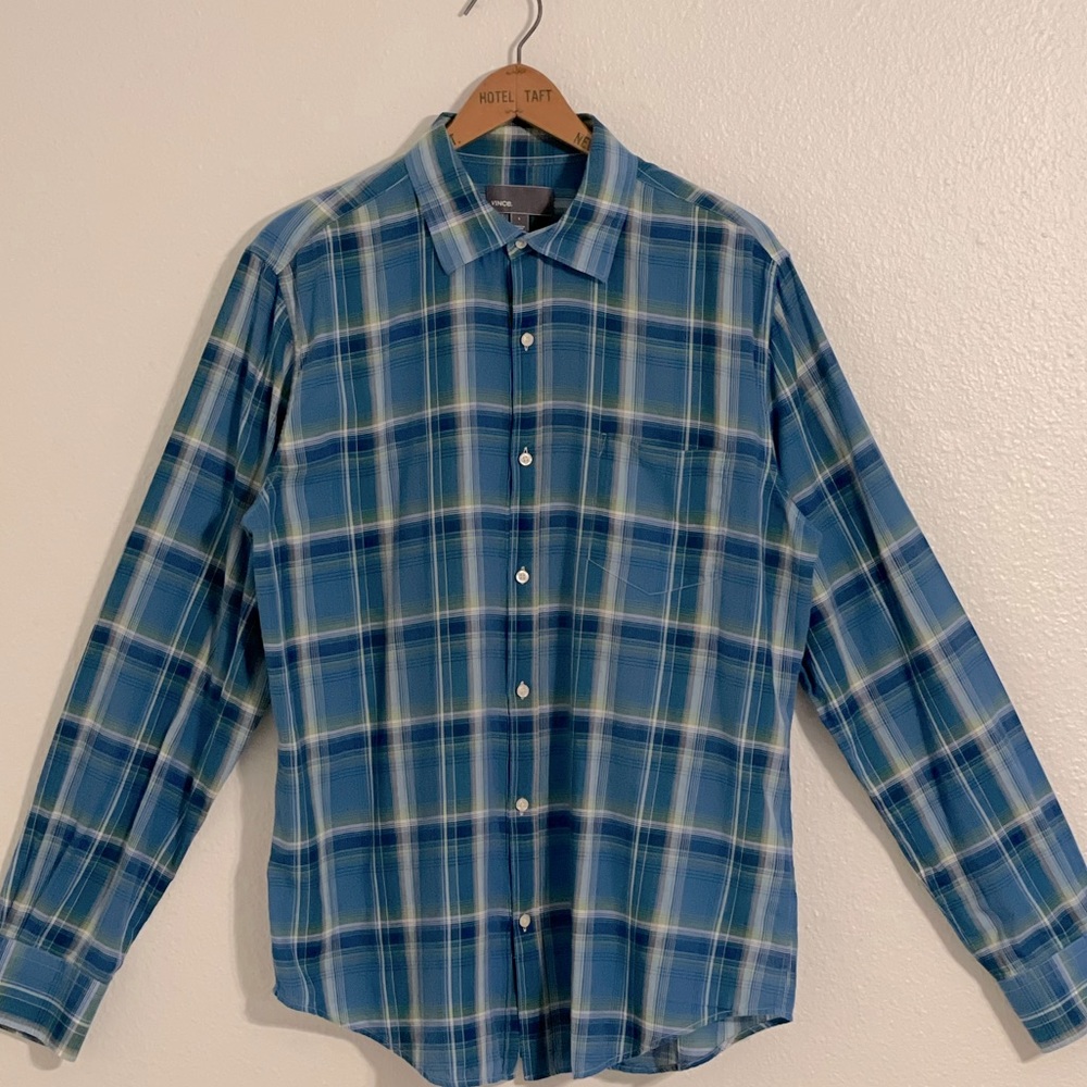 Vince - Long Sleeve Button Up - Chest Pocket - Plaid - 100% Cotton - Size Large